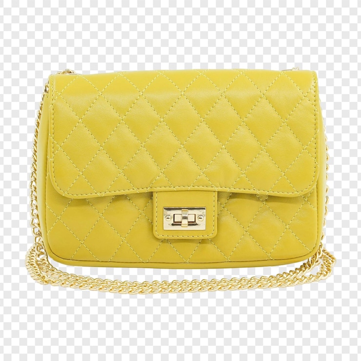 PSD borsa di pelle gialla accoppiata con cinghia d'oro