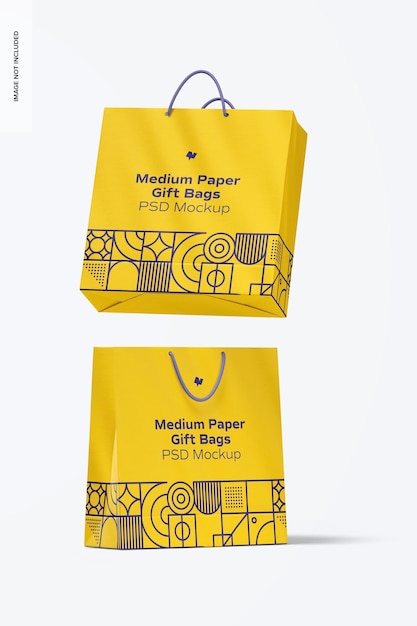 Borsa regalo media in carta con manico in corda mockup, caduta