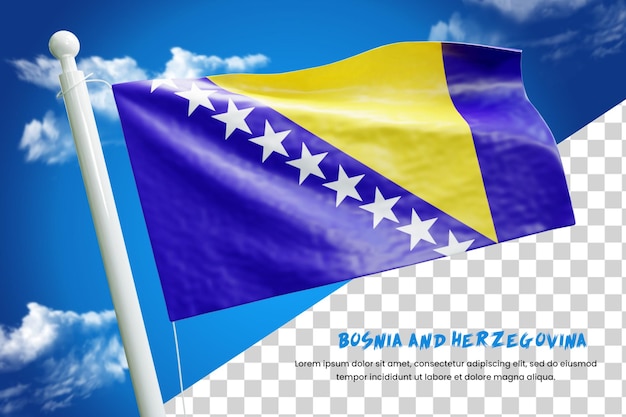 Bosnia y herzegovina bandera realista render 3d aislado o ilustración de bandera ondeante 3d