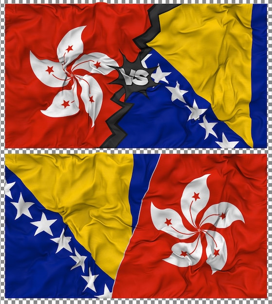 Bosnia y Herzegovina contra Hong Kong Media bandera combinada Construcción de la tela de la bandera en 3D