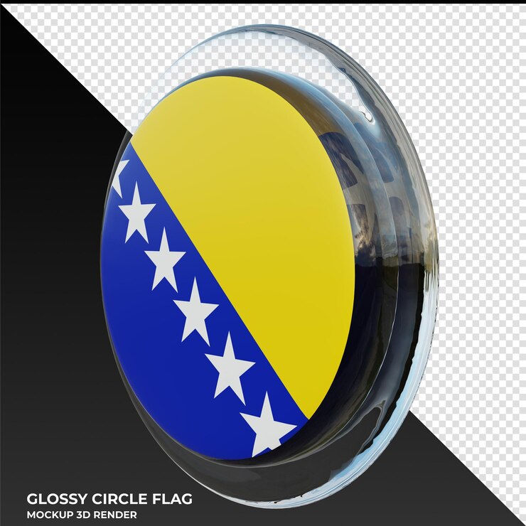 PSD bosnia y herzegovina0002 bandera de círculo brillante con textura 3d realista