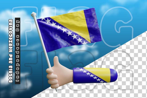 PSD bosnien und herzegowina schwenkt die flagge auf der hand oder die flagge von bosnien und herzegowina auf der hand