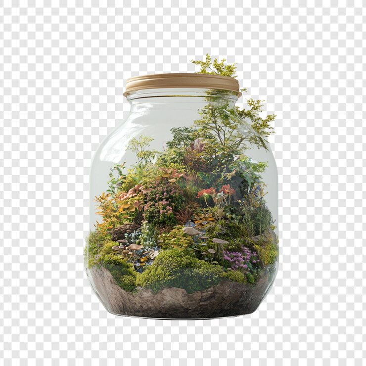 PSD bosque en miniatura en un frasco