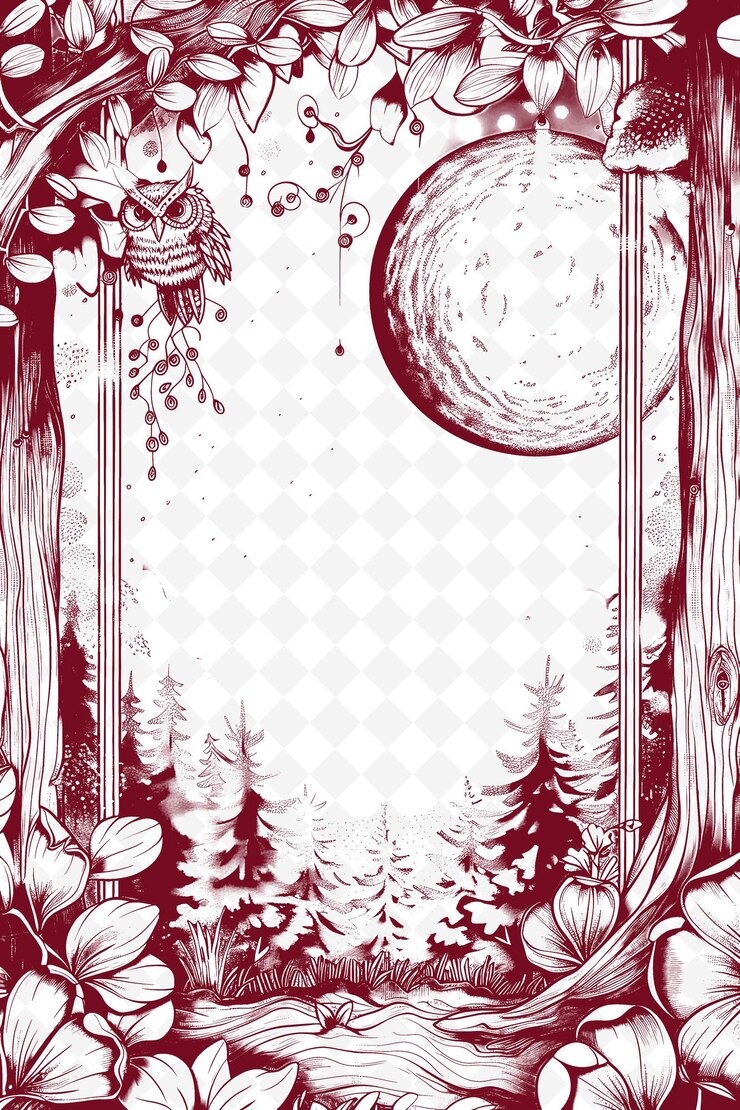 PSD el bosque de pinos con una luna llena y pinos