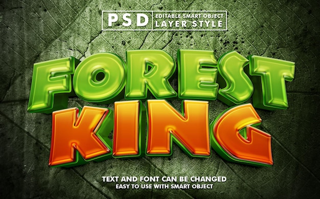 PSD bosque rey efecto de texto 3d premium psd