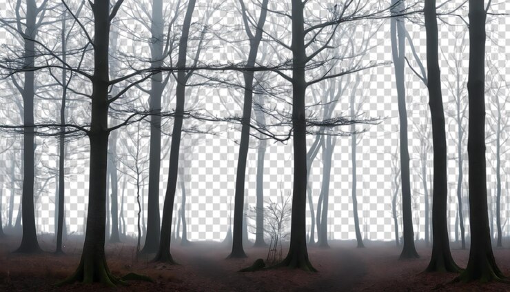 PSD bosques de invierno con niebla