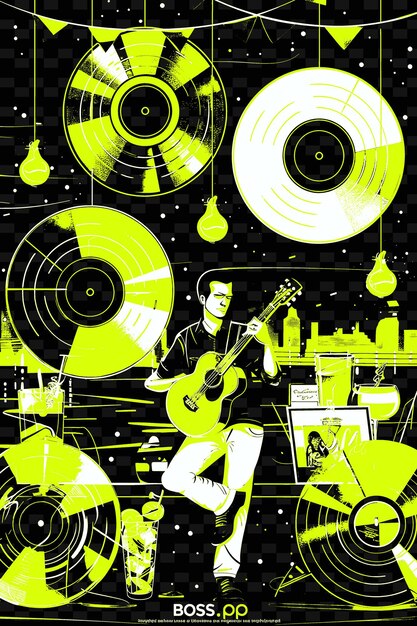 PSD bossa nova gitarrist in einem brasilianischen bossa nova club mit coc vector illustration musik poster idee