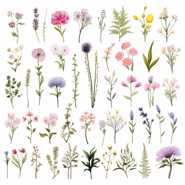 PSD botanic_garden_clipart_sets_white_background_pastel_colors