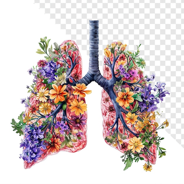 PSD botânica anatomia pulmões humanos aquarela obra de arte