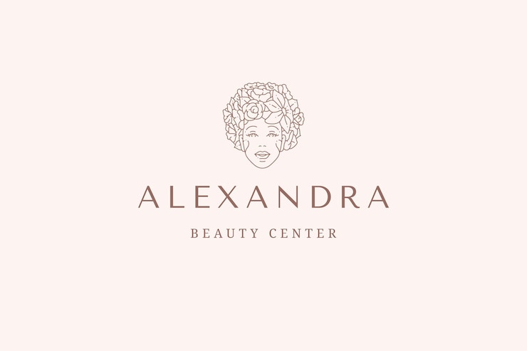 PSD botanical floral wreath woman head silhouette organic beauty care monochrome line logo