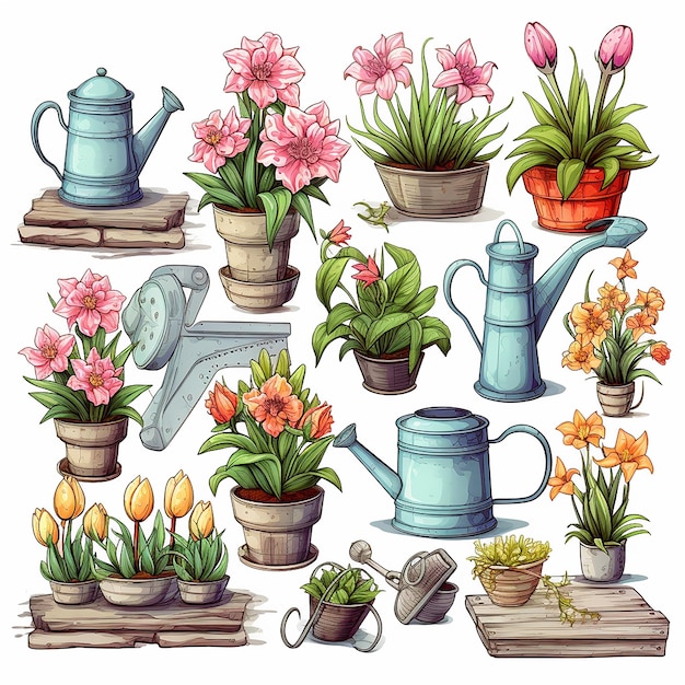 Botánico_jardín_clipart_sets_blanco_fondo_pastel_colores