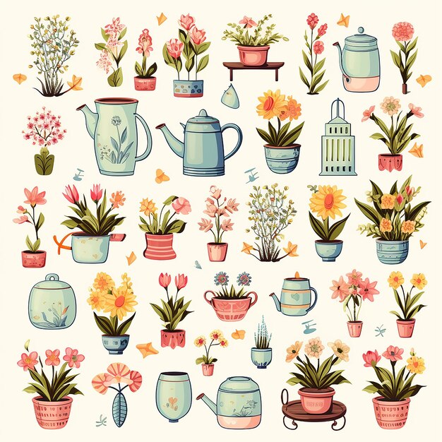 PSD botánico_jardín_clipart_sets_blanco_fondo_pastel_colores