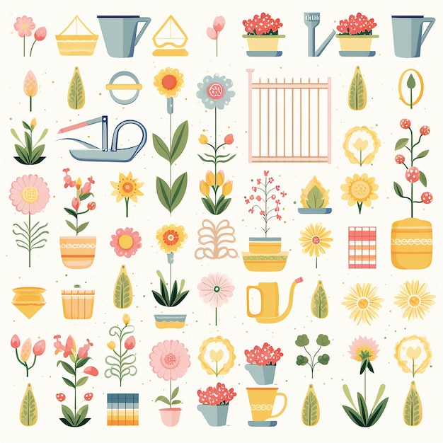 PSD botánico_jardín_clipart_sets_blanco_fondo_pastel_colores