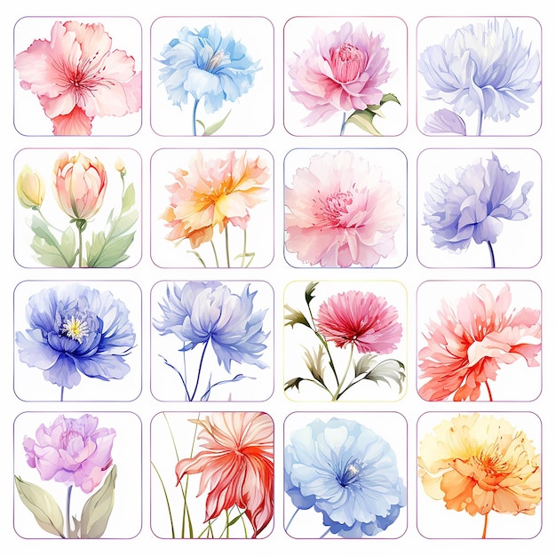 PSD botánico_jardín_clipart_sets_blanco_fondo_pastel_colores