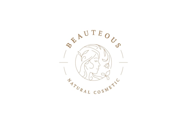 Botânico retrato floral de mulher elegante linha feminina modelo de design de logotipo