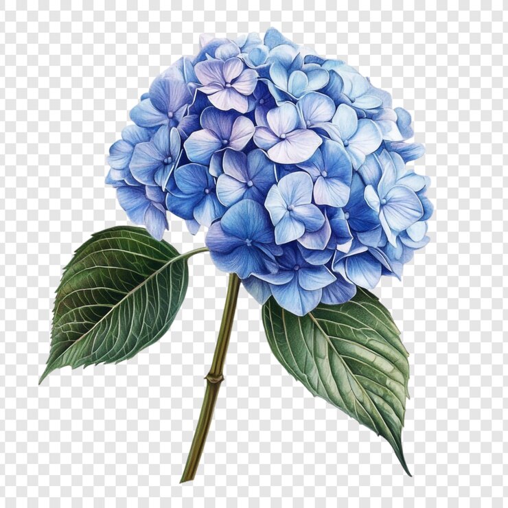 PSD botanische illustration der blauen hortensia