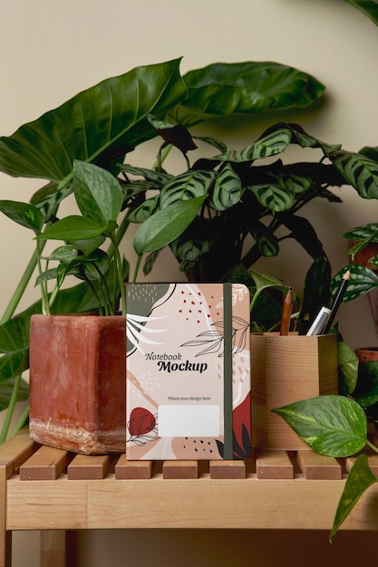 PSD botanische szene mit topf-mockup