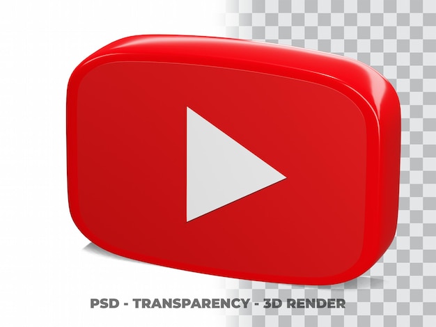 PSD botão 3d do youtube com fundo transparente