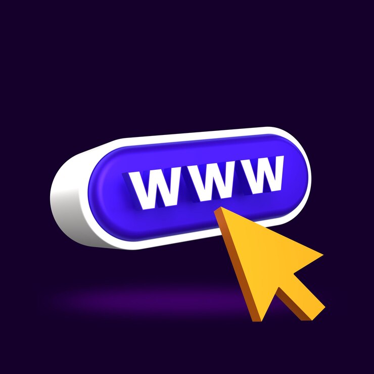 PSD botão 3d www com um cursor de seta para webinar de site e apresentação on-line