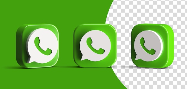 Botão brilhante do whatsapp ícone do logotipo da mídia social definido criador de cena 3d render isolado