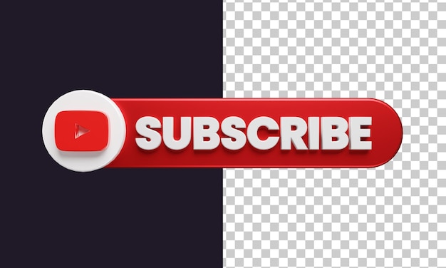 Botão de inscrição com logotipo do youtube em renderização em 3d