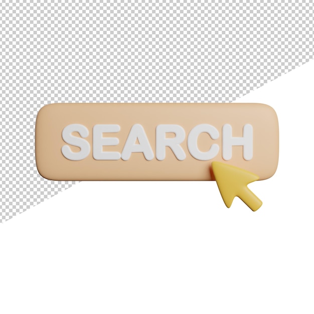 Botão de pesquisa clique na ilustração do ícone de renderização 3d da vista frontal em fundo transparente