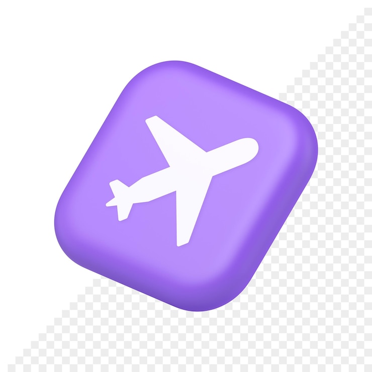 PSD botão de viagem de avião, veículo voador, jato comercial, símbolo, aplicativo, ícone do site, renderização em 3d