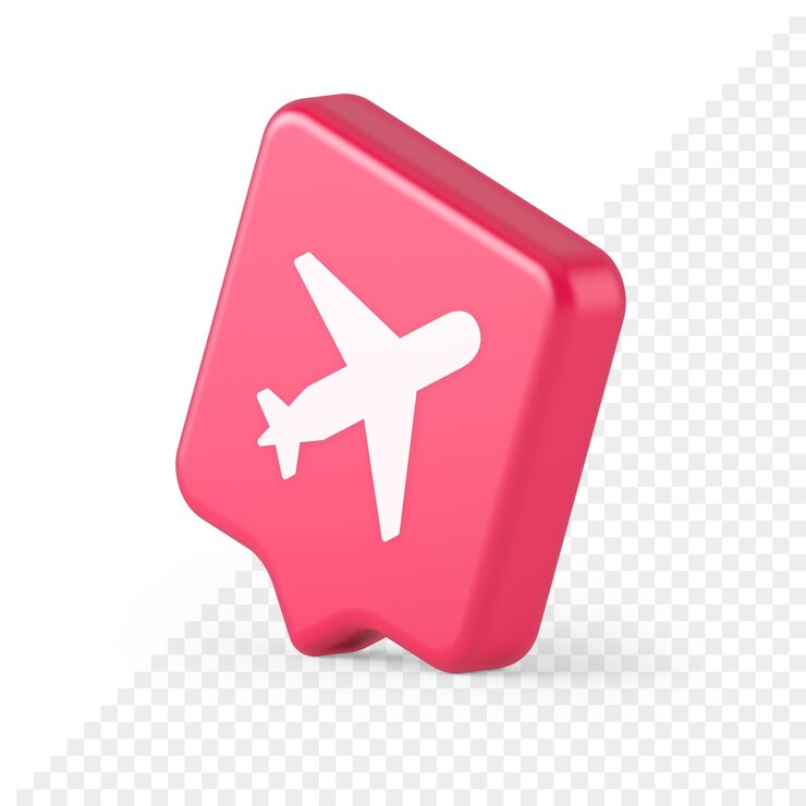 PSD botão de viagem de avião veículo voador navegação a jato comercial 3d ícone de bolha de fala realista