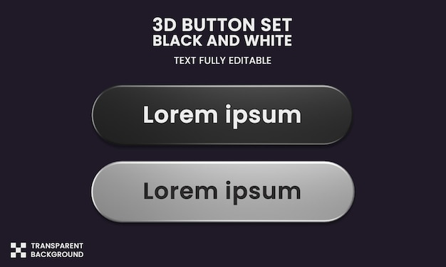 PSD botão definir estilo preto e branco de cor em renderização 3d