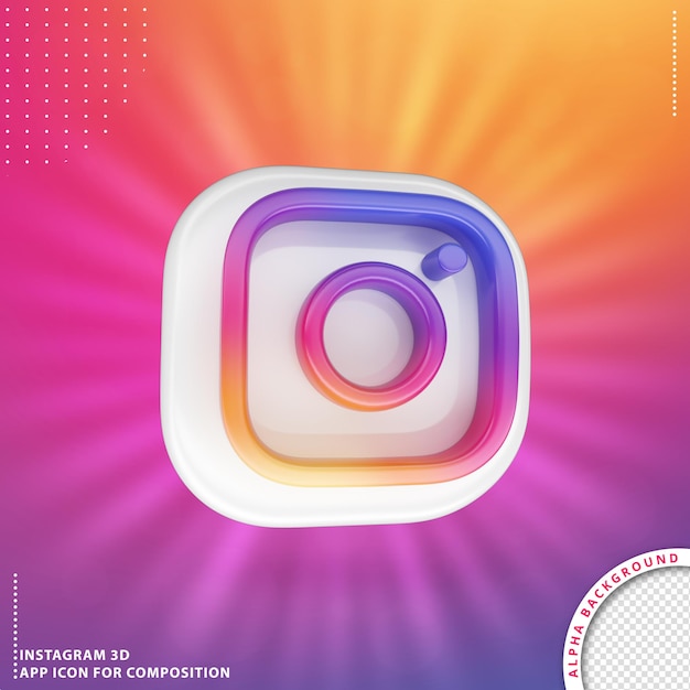 PSD botão girado do aplicativo instagram 3d branco