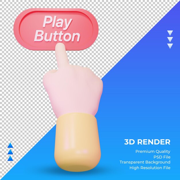 Botão play 3d com renderização de vista frontal