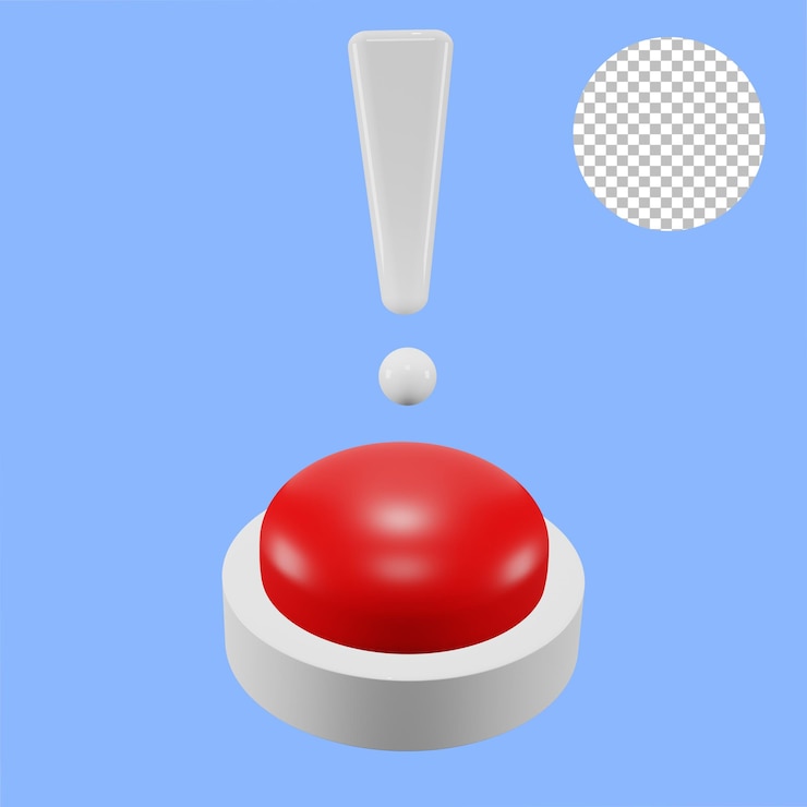 botão vermelho com renderização 3d de ponto de exclamação