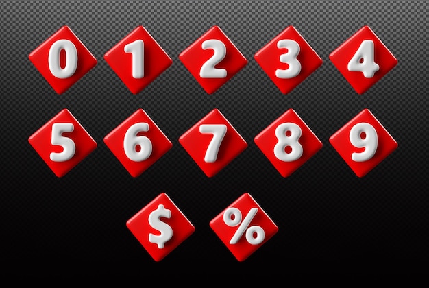 Botão vermelho Conjunto de números 3D
