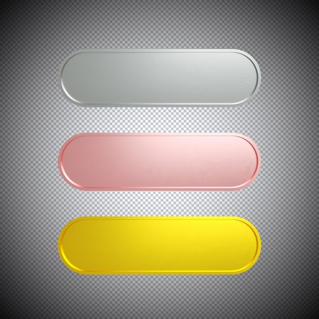 PSD botão web definir elegante estilo dourado 3d isolado com espaço em branco