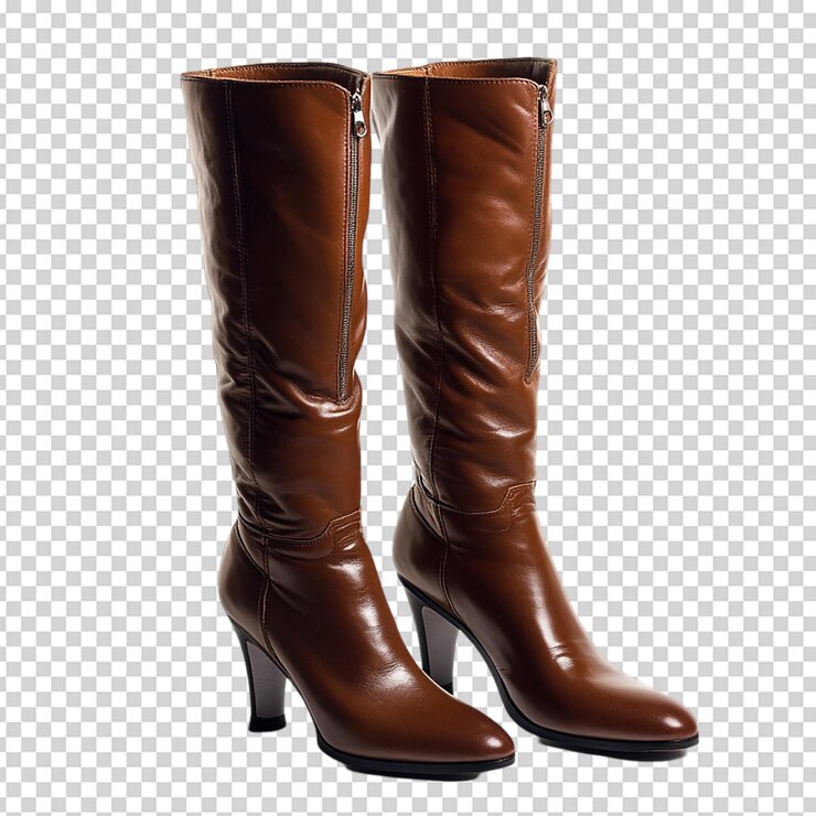 PSD botas altas de cuero marrón aisladas sobre fondo blanco