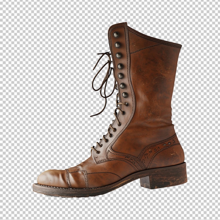 PSD botas altas de cuero marrón aisladas sobre un fondo transparente