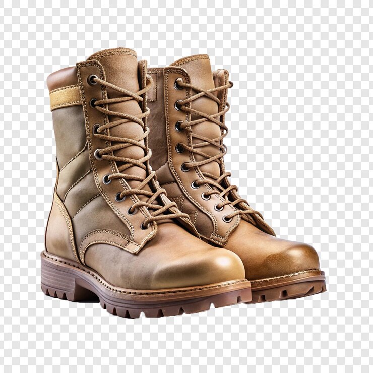 PSD unas botas de combate militares aisladas sobre un fondo transparente