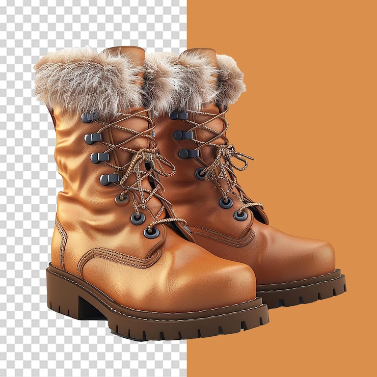 PSD botas de cuero 3d con png de piel aislado en fondo transparente