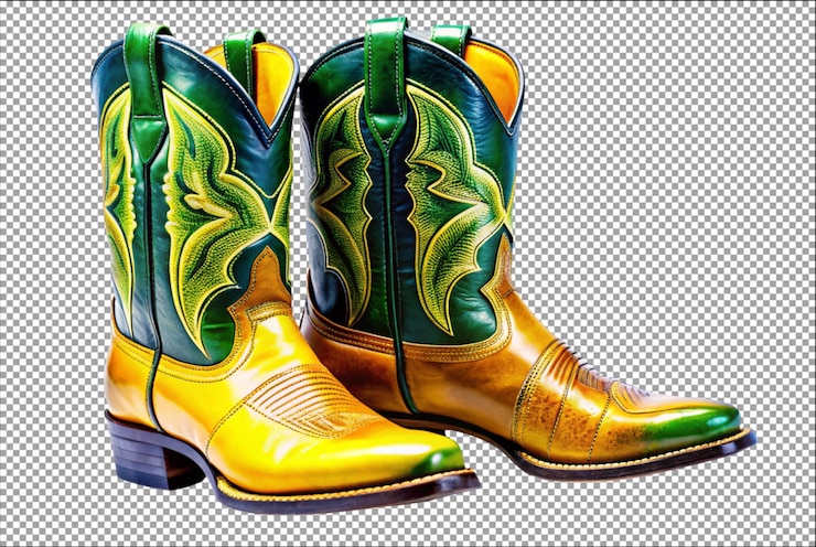 PSD las botas de cuero de vaquero son esenciales para el vestuario de cada vaquero.