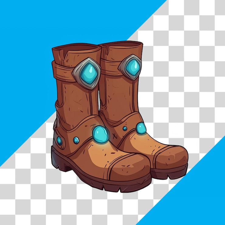 PSD botas de estilo marrón con acentos de gemas en un fondo transparente