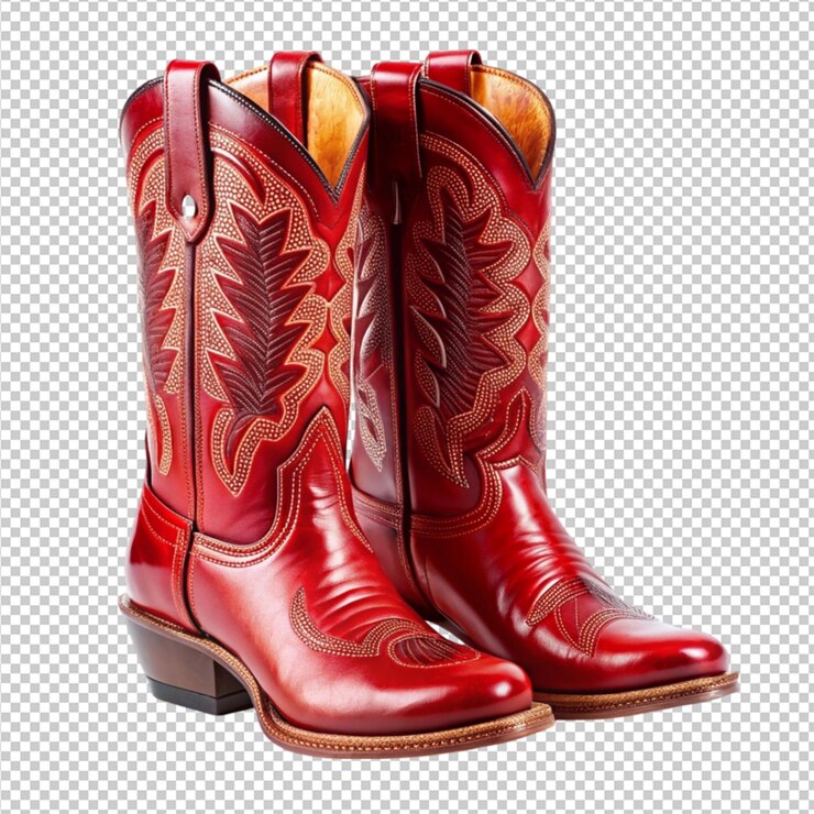 PSD botas guarachero mexicanas rojas sobre un fondo transparente