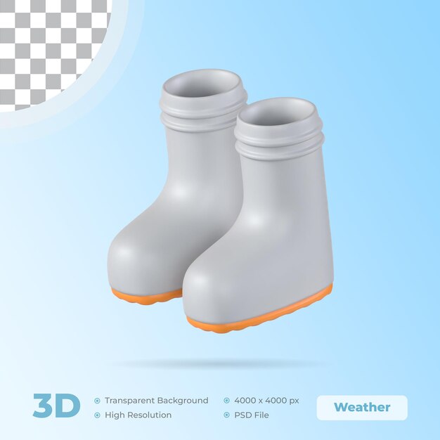Botas de lluvia Modelo meteorológico de icono 3D con fondo transparente