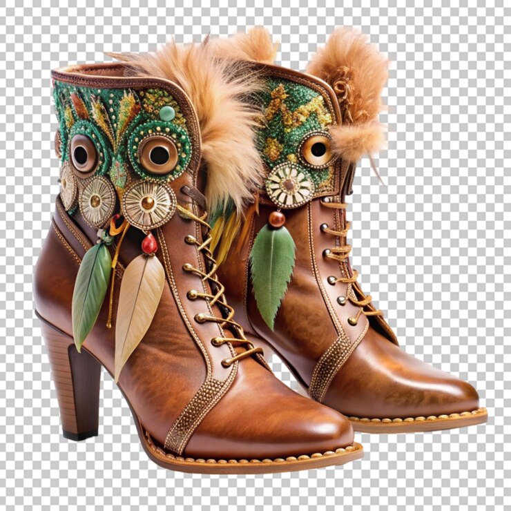 PSD botas de lujo con adornos de plumas de búho zapatos creativos