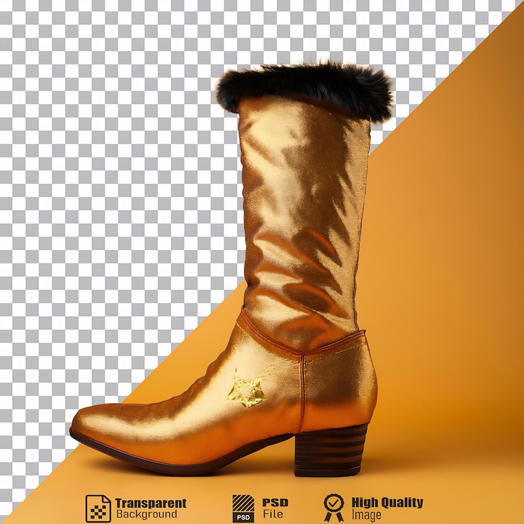 PSD botas metálicas de rodilla alta con recorte de piel falsa y tacón de bloque