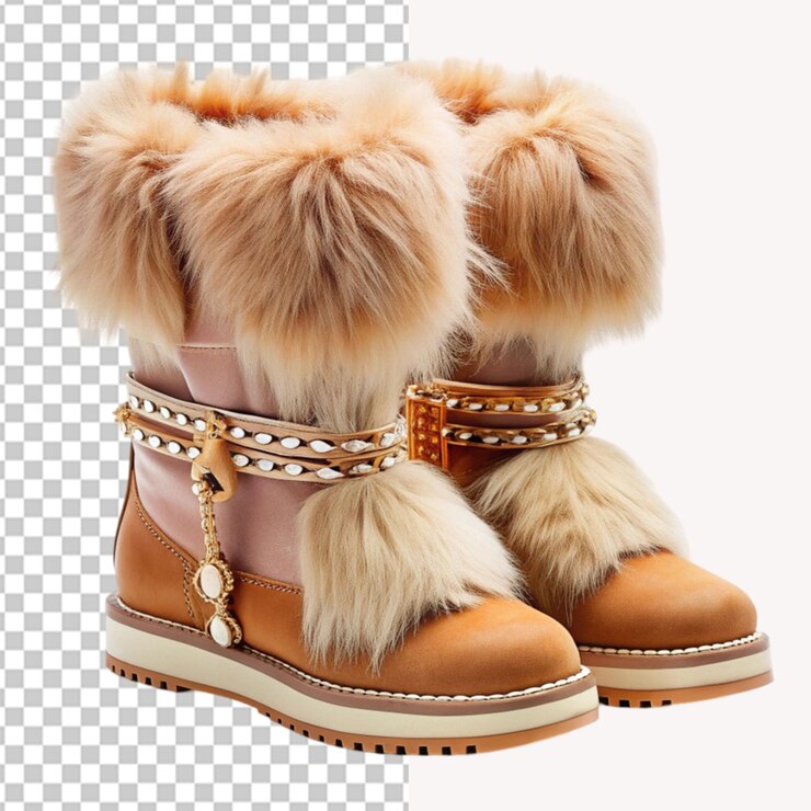 PSD botas de pelo en un fondo transparente