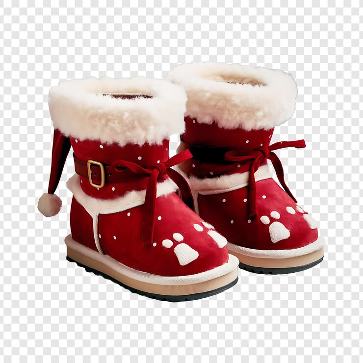 PSD botas rojas con un sombrero blanco y rojo en un fondo transparente