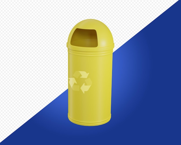 PSD un bote de basura amarillo con un símbolo de reciclaje en la parte superior.