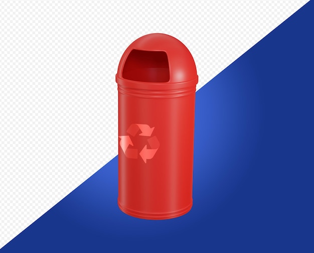 PSD un bote de basura rojo con un símbolo de reciclaje en el lado izquierdo.