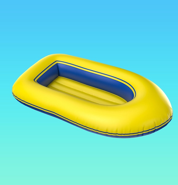 PSD un bote inflable amarillo con un fondo azul se asienta sobre un fondo azul.