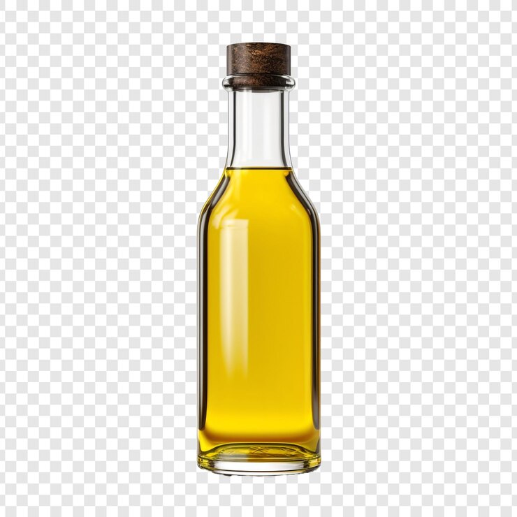 PSD botella de aceite de oliva aislada sobre un fondo transparente